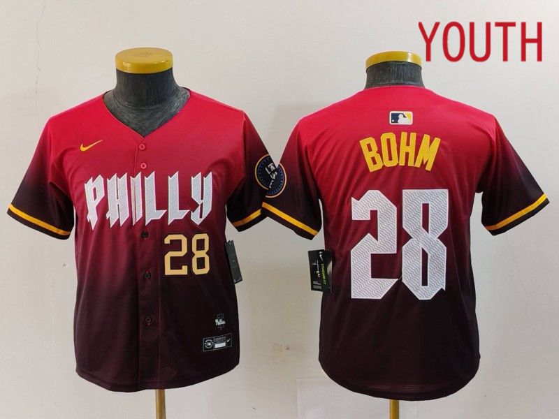 Youth Philadelphia Phillies #28 Bohm Red City Edition 2024 Nike MLB Jersey style 3->youth mlb jersey->Youth Jersey